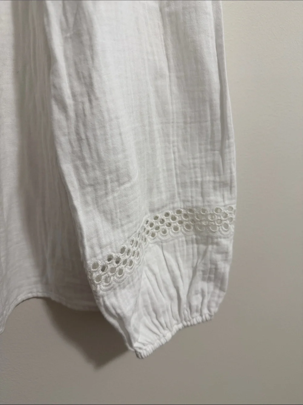 Boden White Eyelet Embroidered Long Sleeve Cotton Button Down Blouse Womens 14